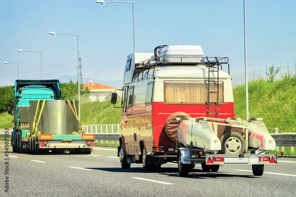 Caravan on road in Switzerland