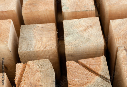 Fototapeta Naklejka Na Ścianę i Meble -  Wooden beams. Planks. Air-drying timber stack.