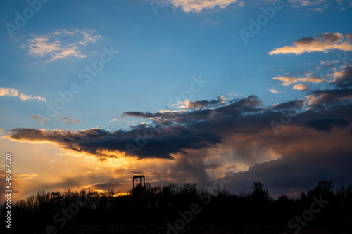 sunset at the lake with a beautiful sky and coal mining mines, czech karvina OKD