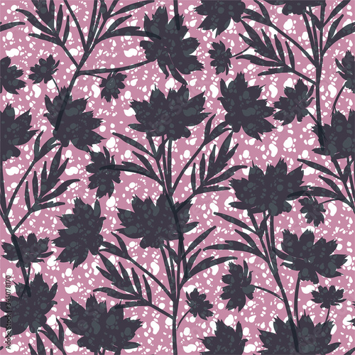 Modern silhouette of meadow flower layer on african batik background sweet florals mood seamless pattern vector EPS10,Design for fashion,fabric,web,wallpaper,wrapping and all prints