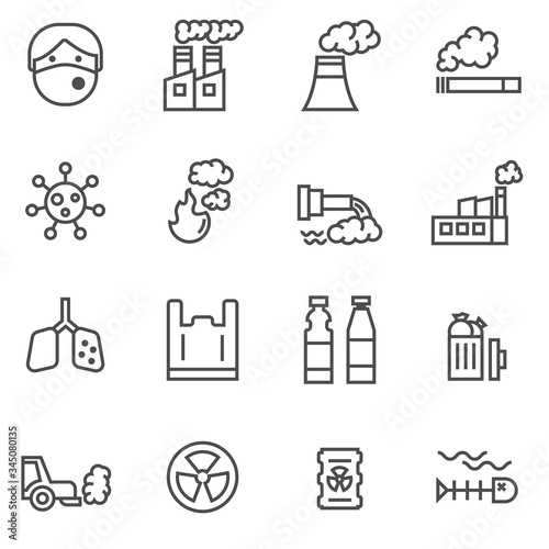 pollution thin line icon set for pollution contains