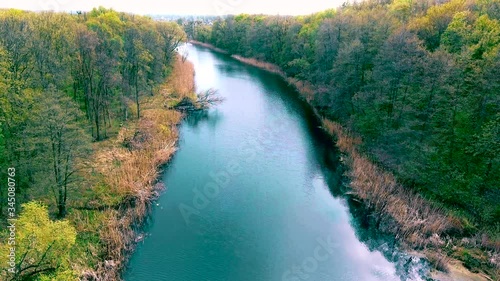 Aerial View. Flying over the beautiful springr River. Aerial camera shot. photo