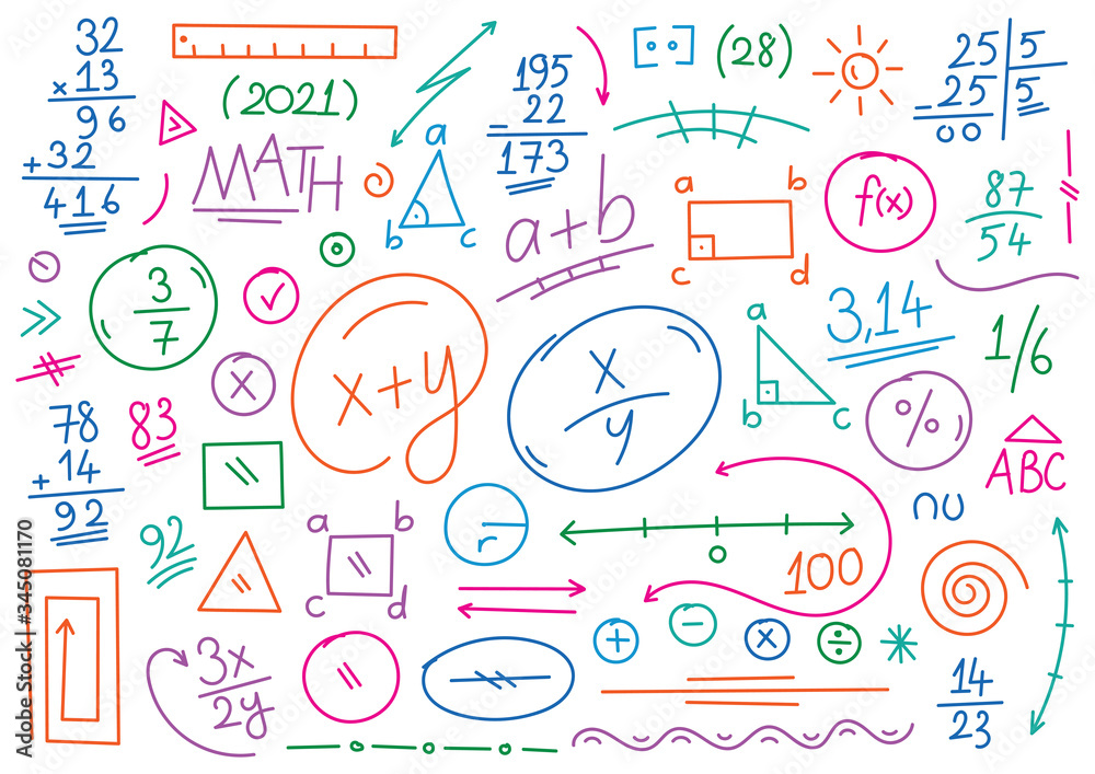 hand drawn math symbols. math symbols on white background. sketch math  symbols Stock Vector | Adobe Stock