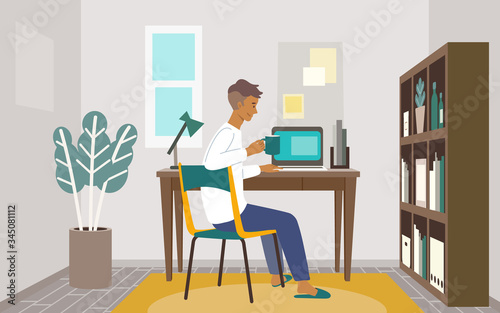 Vector illustration of man in the home office