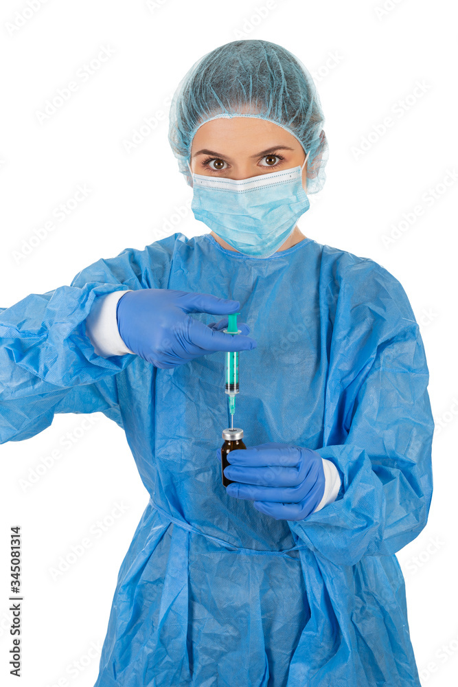 Female surgeon holding intravenous medicine
