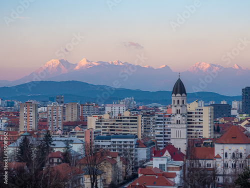 sunset over the city of Ljubljana