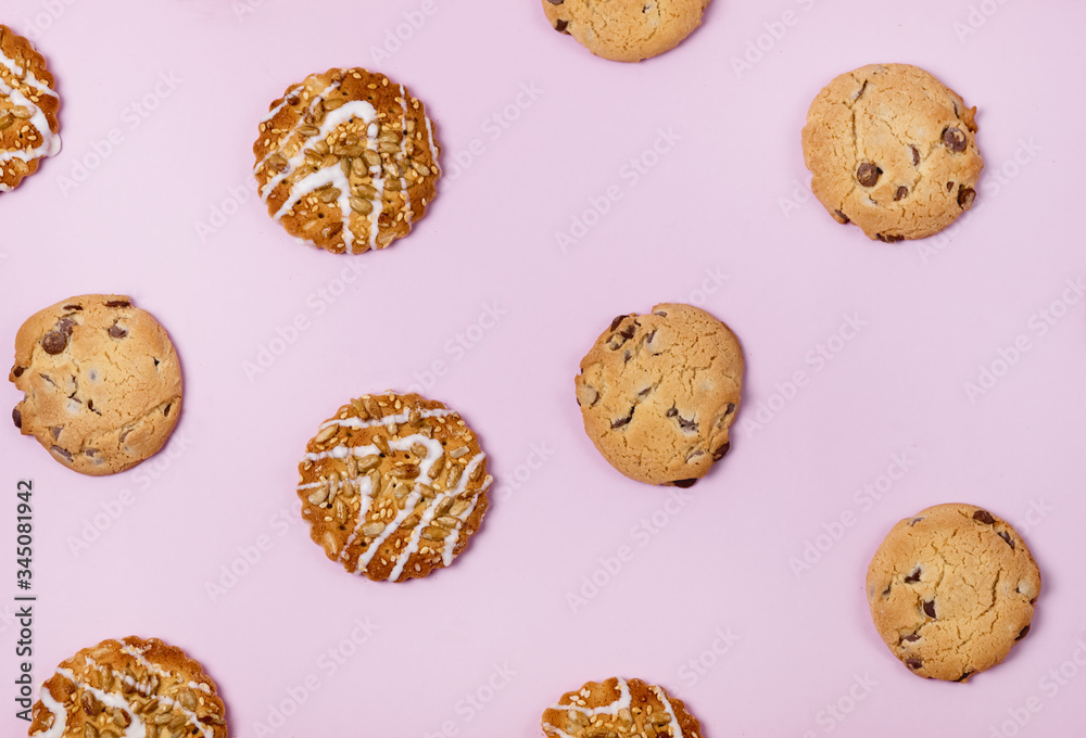 Variety of Tasty Homemade Cookies Pastry Cookies Pattern Top View Pink Background Variety of Tasty Homemade Cookies Pastry Cookies Pattern Top View Pink Background