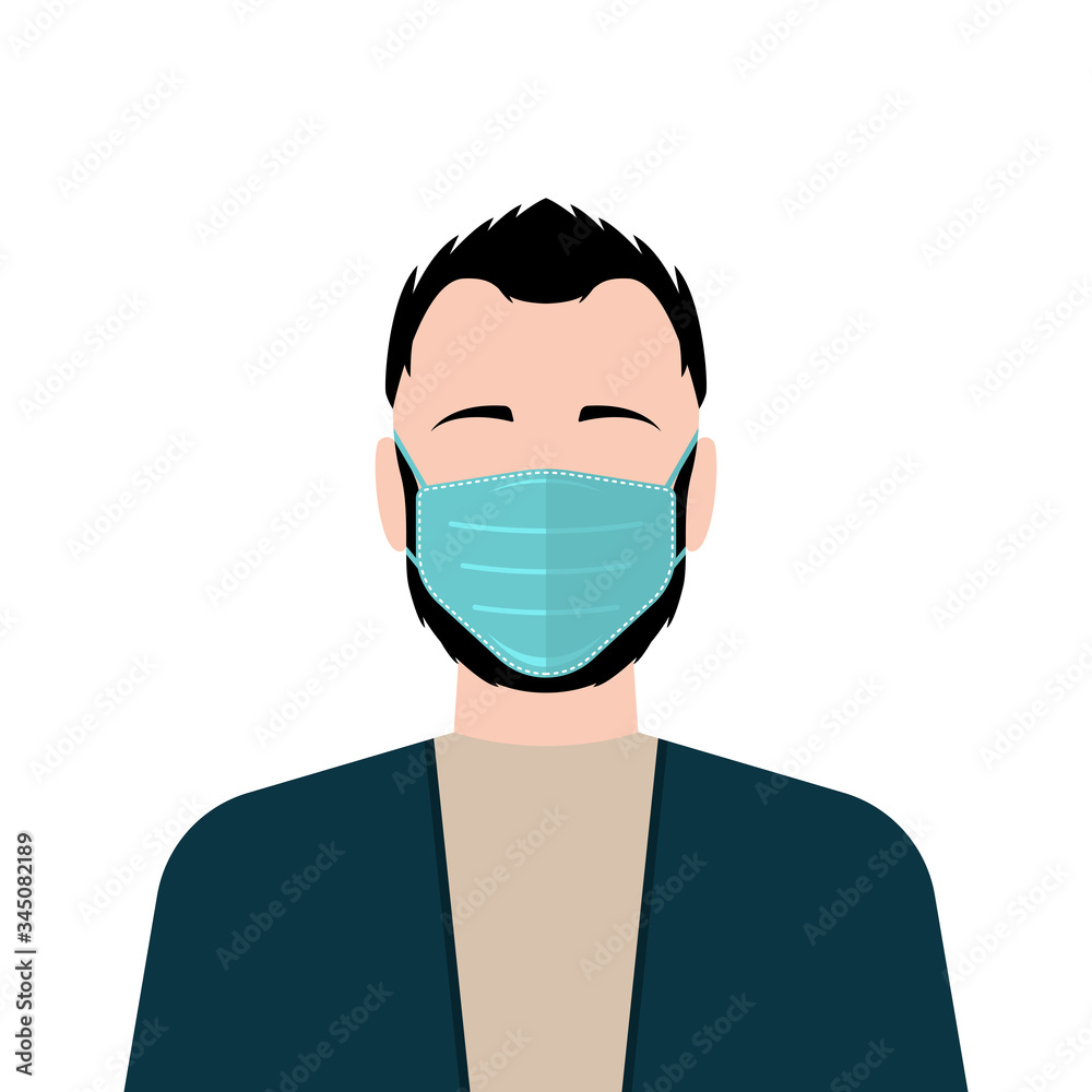 Man wearing medical protective mask. Vector illustration EPS 10 Man wearing medical protective mask. Vector illustration EPS 10
