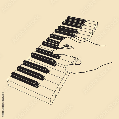 Hand playing on piano keyboard. Learning music concept. Vector illustration, EPS 10