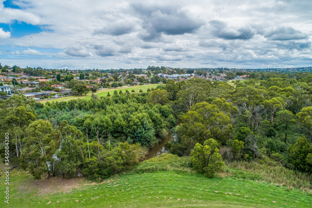 Aerial view of Rowville reserve in Melbourne, Australia