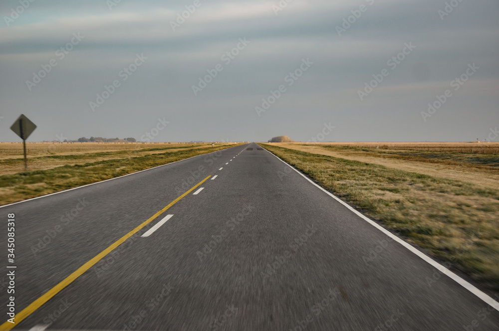 Country road in Argentina, Buenos Aires province, during a road trip