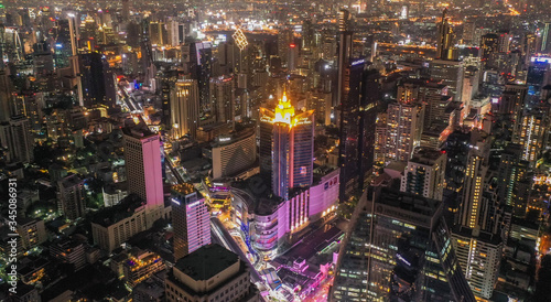 Aerial view of Asoke intersection and sky train station in Bangkok Thailand © pierrick