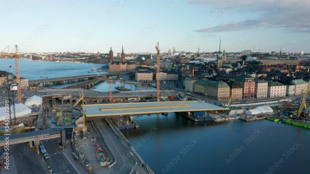 The construction site of the Golden Bridge & Slussen in Stockholm City. The construction site of the Golden Bridge & Slussen in Stockholm City.