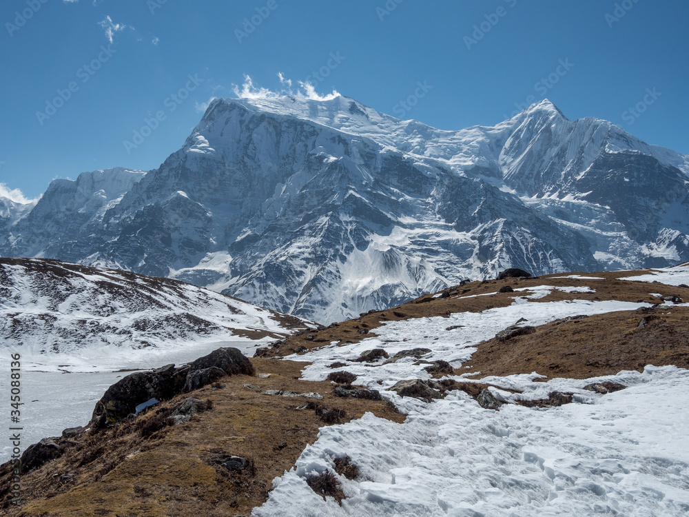 View from ice lake in front of the Annapurna massif, Annapurna Trek, Nepal