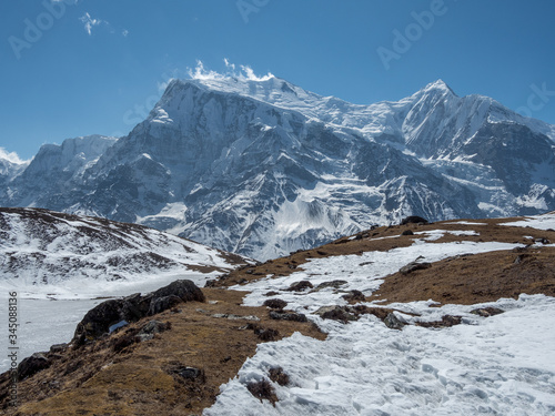 View from ice lake in front of the Annapurna massif, Annapurna Trek, Nepal