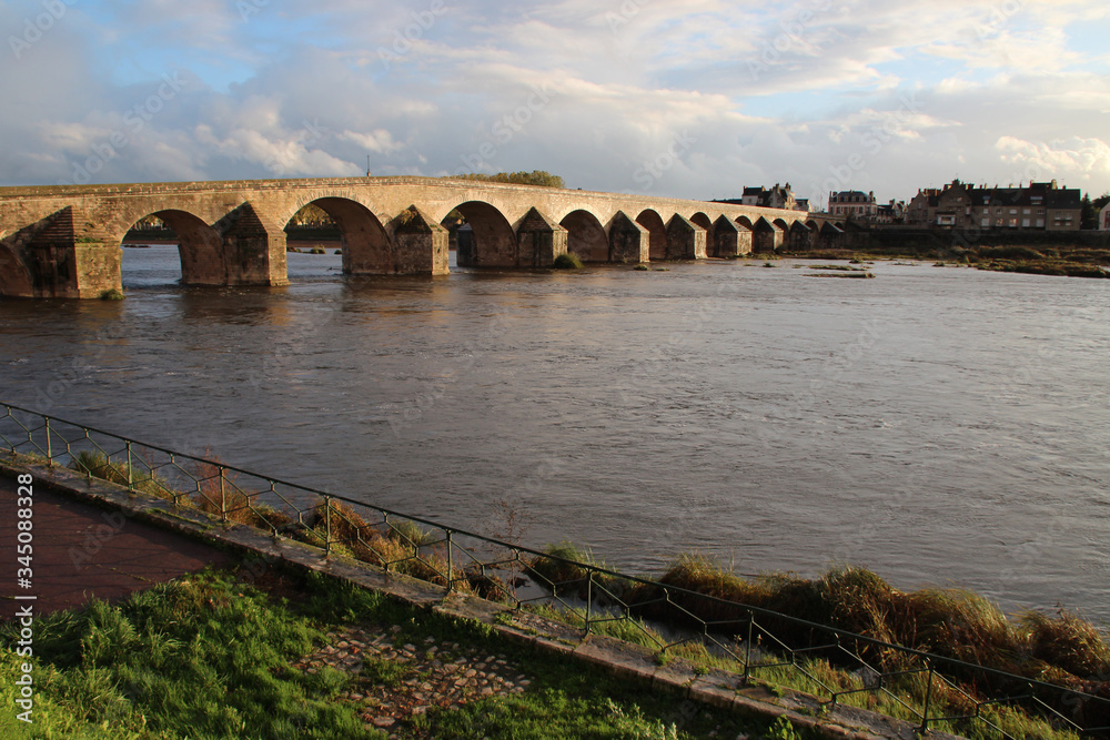 bridge and river loire in gien (france)