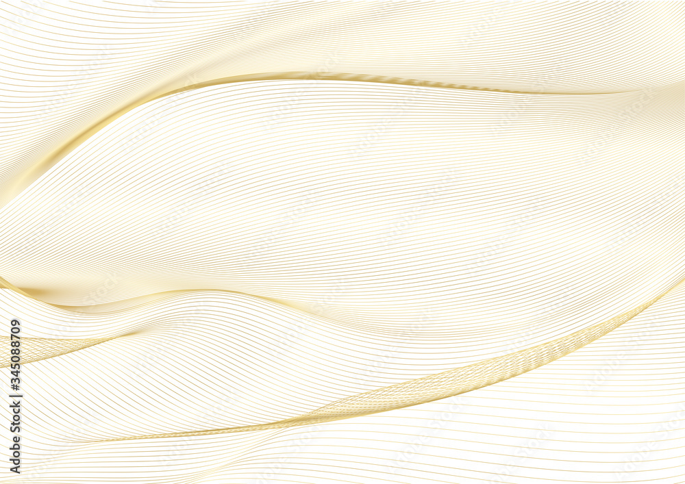 Abstract gold lines on white vector background. Golden wavy guilloche pattern useful for certificate, diploma, hi tech technology
