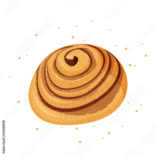 Tasty cinnamon bun vector illustration. Isolated on white background.