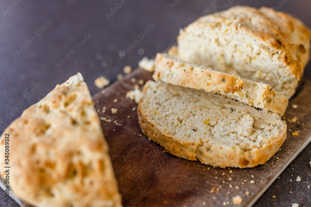homemade damper soda bread on cutting board homemade damper soda bread on cutting board