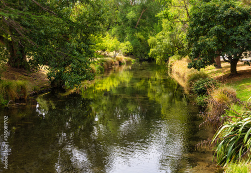The Avon River running through Hagley Park in Christchurch in New Zealand. 