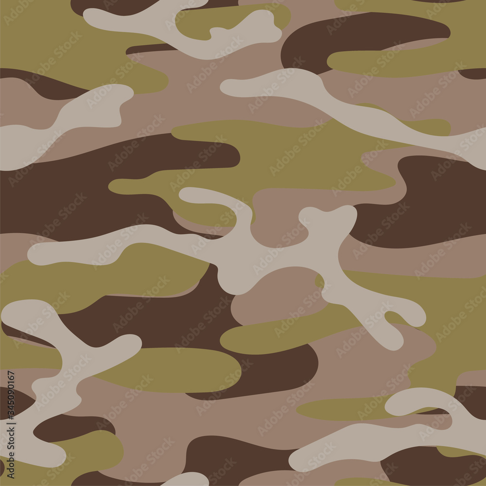 Fototapeta premium Military camouflage seamless pattern. Khaki texture. Trendy background. Abstract color vector illustration. For design wallpaper, fabric, wrapping paper.