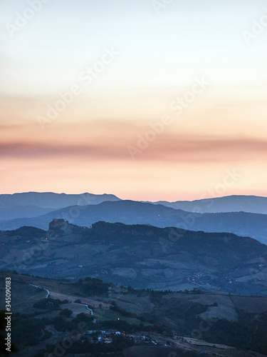 Panoramic view of San Marino in the evening