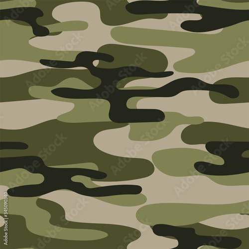 Military camouflage seamless pattern. Khaki texture. Trendy background. Abstract color vector illustration. For design wallpaper, fabric, wrapping paper.