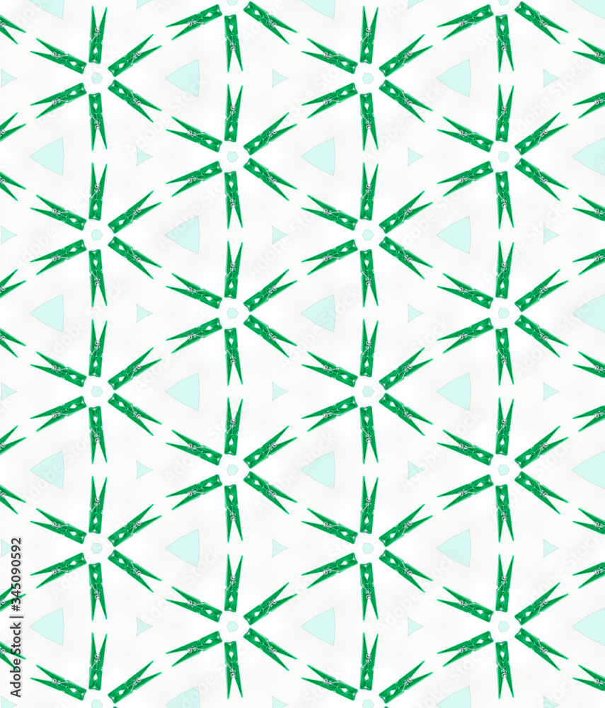 Seamless pattern of green clothespin against a white background.