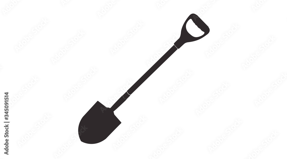 Isolated Black and White Illustration of a Shovel