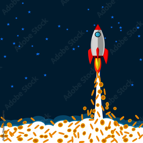 Rockets and coins, ideas to start up a business with money for growth
