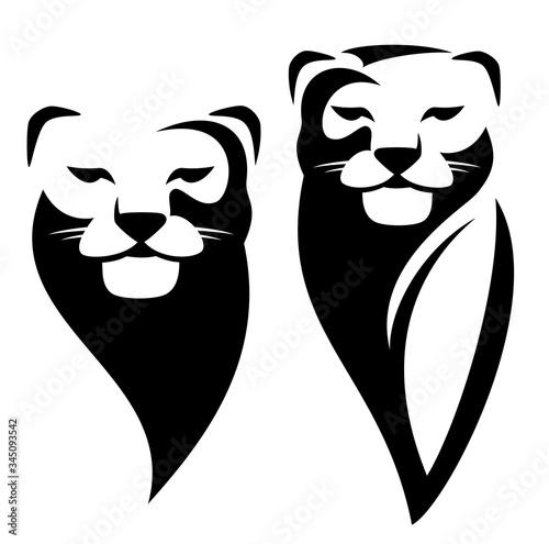 lioness or wild puma black and white vector outline portrait - animal head simple monochrome design