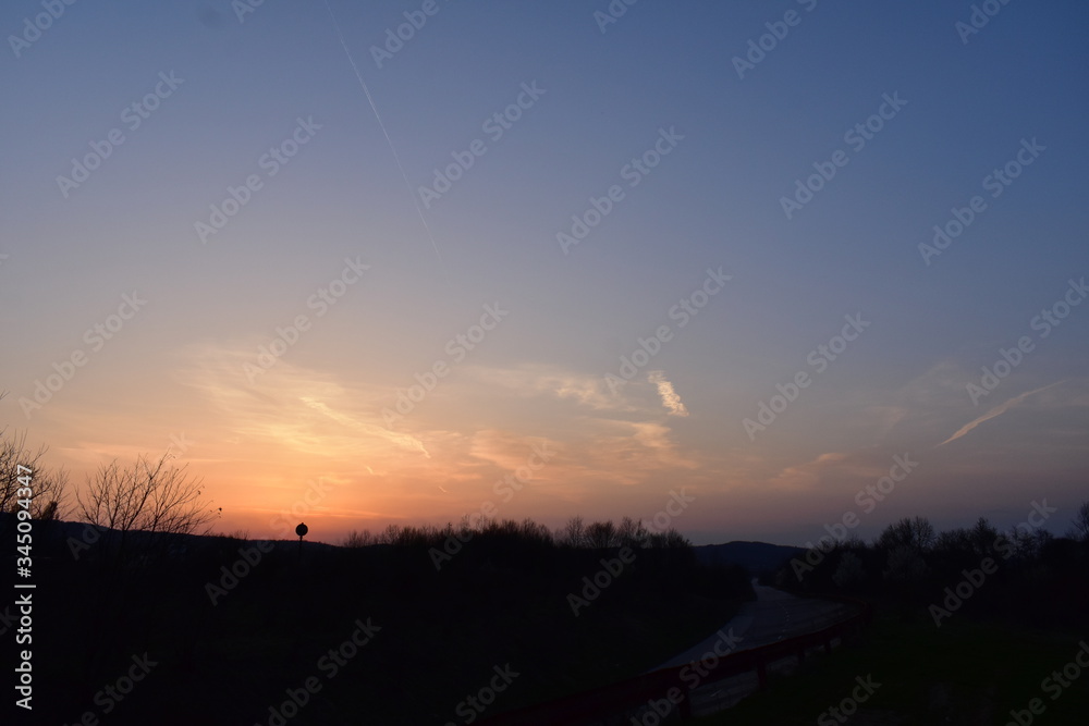 morning sunrise and sunset color sky nature landscape trees