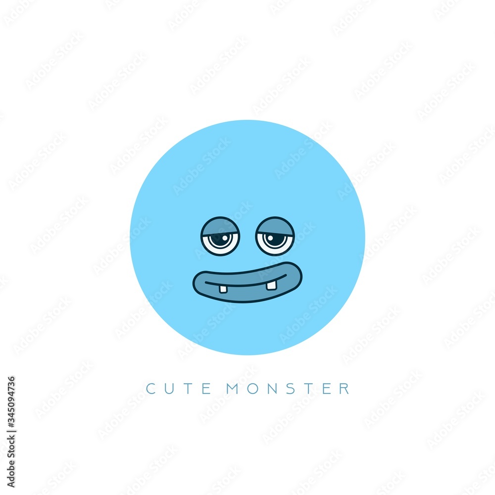 Funny Cute Monster. Blue round Face Avatar. Face expression. Seduction emotion. Hand drawn Vector illustration. Cartoon style. Simple flat design for kids. Isolated Icon on white background Funny Cute Monster. Blue round Face Avatar. Face expression. Seduction emotion. Hand drawn Vector illustration. Cartoon style. Simple flat design for kids. Isolated Icon on white background