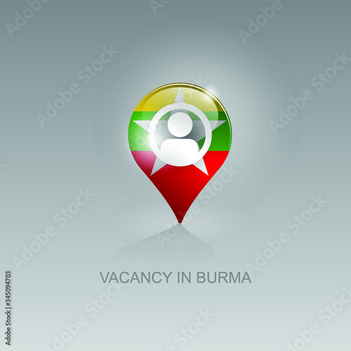 3d image of a geo location symbol on a gray background. Job search and vacancies in BURMA. Design for banners, posters, web sites, advertising. Vector illustration, isolated object.