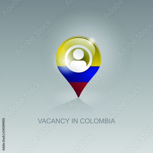3d image of a geo location symbol on a gray background. Job search and vacancies in COLOMBIA. Design for banners, posters, web sites, advertising. Vector illustration, isolated object.