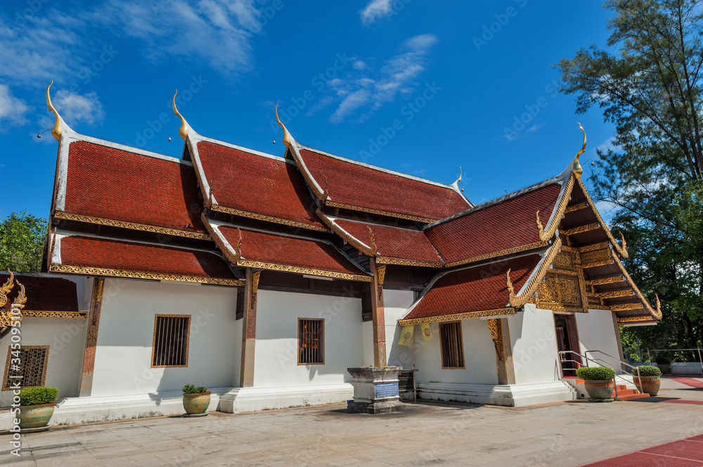 Ancient pagoda architecture Wat Phra That Si Chom Thong ,Worawihan Chom Thong District Chiang Mai in Thailand