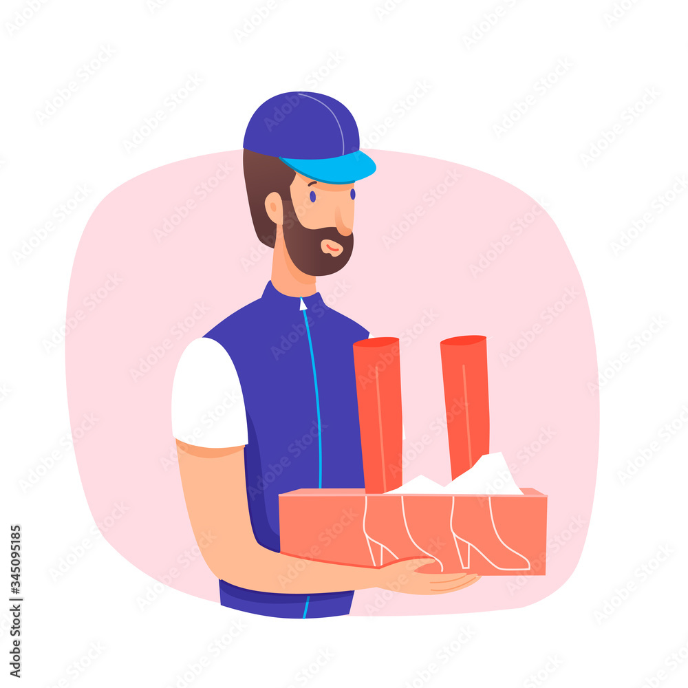 Deliveryman carrying customer purchase portrait Deliveryman carrying customer purchase portrait