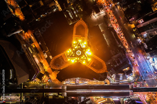 Aerial view of Asoke intersection and sky train station in Bangkok Thailand photo
