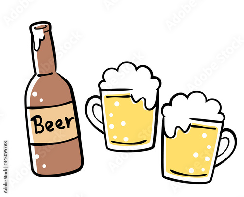 手描き風のビールとジョッキ　乾杯　飲み会