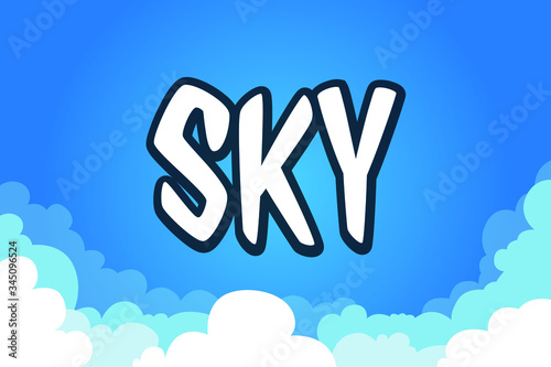 Cielo azul con nubes inferiores y título central