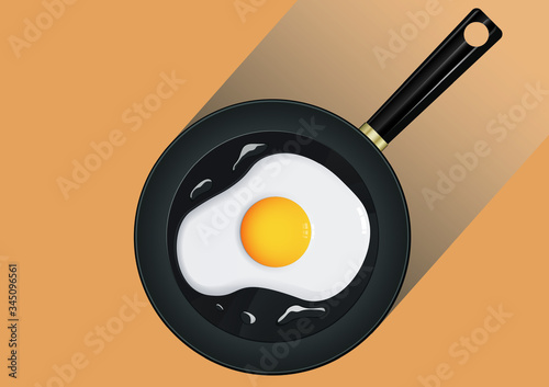 Pan with fried egg in background illustration vector