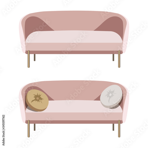 Set of Modern sofas furniture of living room in flat style. Cartoon stock vector icon isolated on white background.