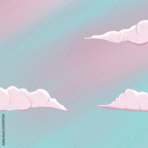 illustration of a pink cloud in the clear blue sky. children book