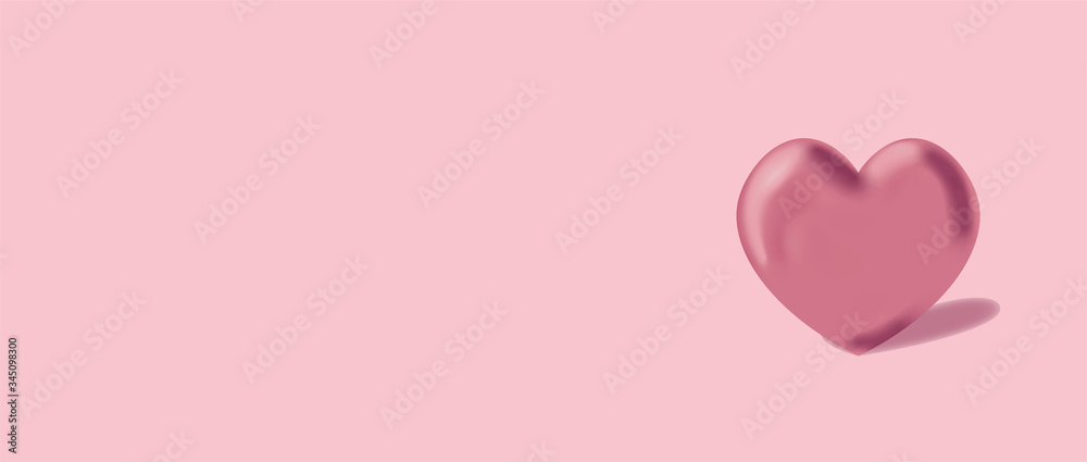 3d-Herz in pastellrosa rechts ausgerichtet auf rosa Hintergrund.