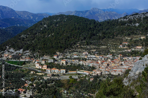 Village of Peille in the French department Alpes Maritimes view from the heights