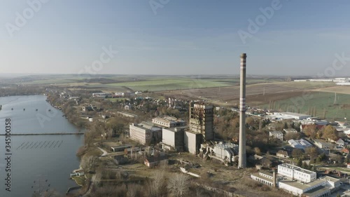 Old abandoned power plant aerial drone view photo