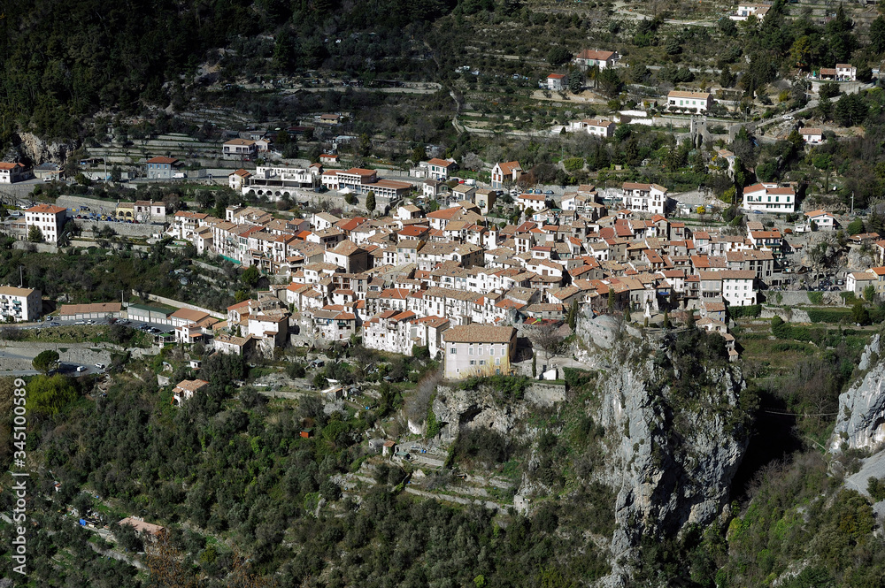 Village of Peille in the French department Alpes Maritimes view from the heights