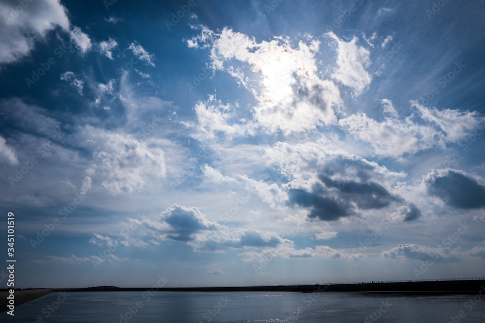 water reservoir long side with beautiful sky, Czech Jeseniky