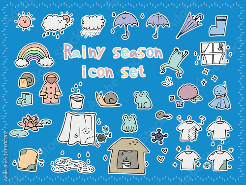 梅雨の手書きアイコンセット