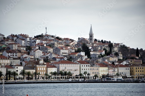 Panorama of the old town of Mali Losinj from the ship, Croatia